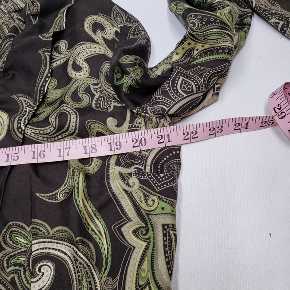 Ann Taylor Women's Paisley Silk  Blouse Brown Green Button Front Ruffle Size 16 - Picture 9 of 12